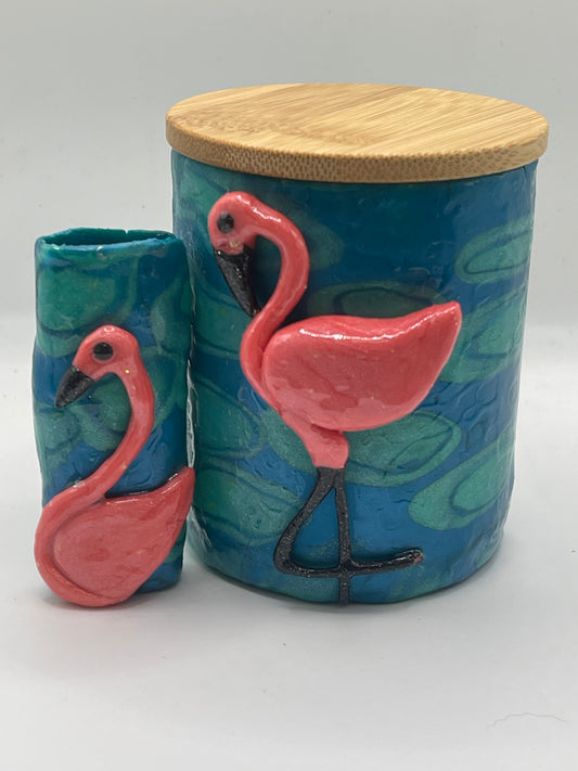 Flamingo fun jar and lighter cover